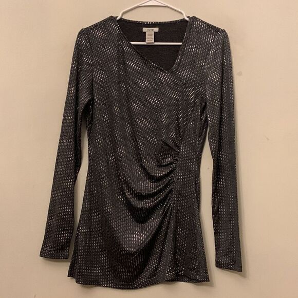 Cache long sleeve black beaded side gathered blouse Size S NWOT - Picture 2 of 6